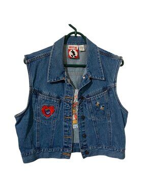 Vintage Disney Denim Vest Friends Forever Winnie Pooh Tigger Piglet  L